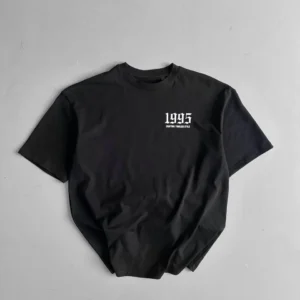 20/1 Penye Compack Baskılı Oversize Bisiklet Yaka Kısa Kol Yazlık T-shirt - Siyah