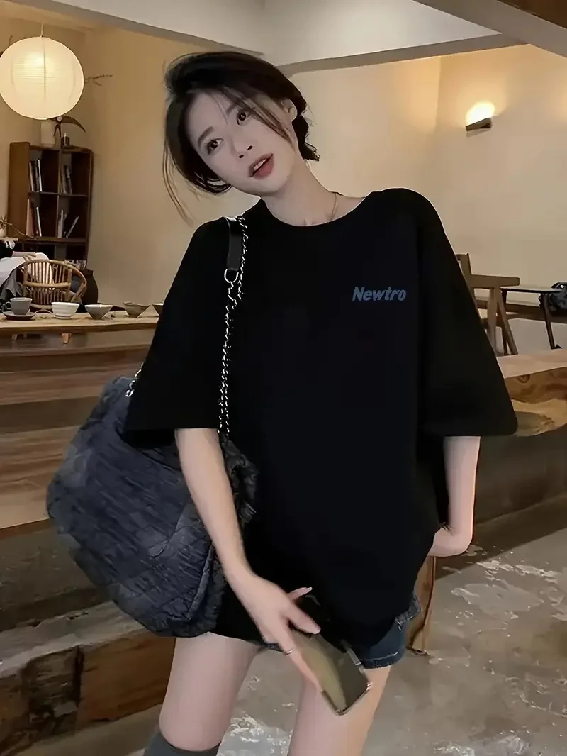 Newtro Baskılı Oversize Bisiklet Yaka T-shirt - Siyah - Görsel 2