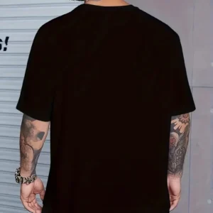 Alternative view of Büyük Beden Erkek "Whatever" Baskılı Tişört, Oversize Erkekler İçin Yaz Modası Kısa Kollu Tişörtler - Siyah