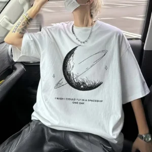 Alternative view of Erkekler için Siyah Tişört Grafik Genç Emo Vintage Gotik Rahat Büyük Beden Kısa Kollu Tişört Giysi Üst - Beyaz