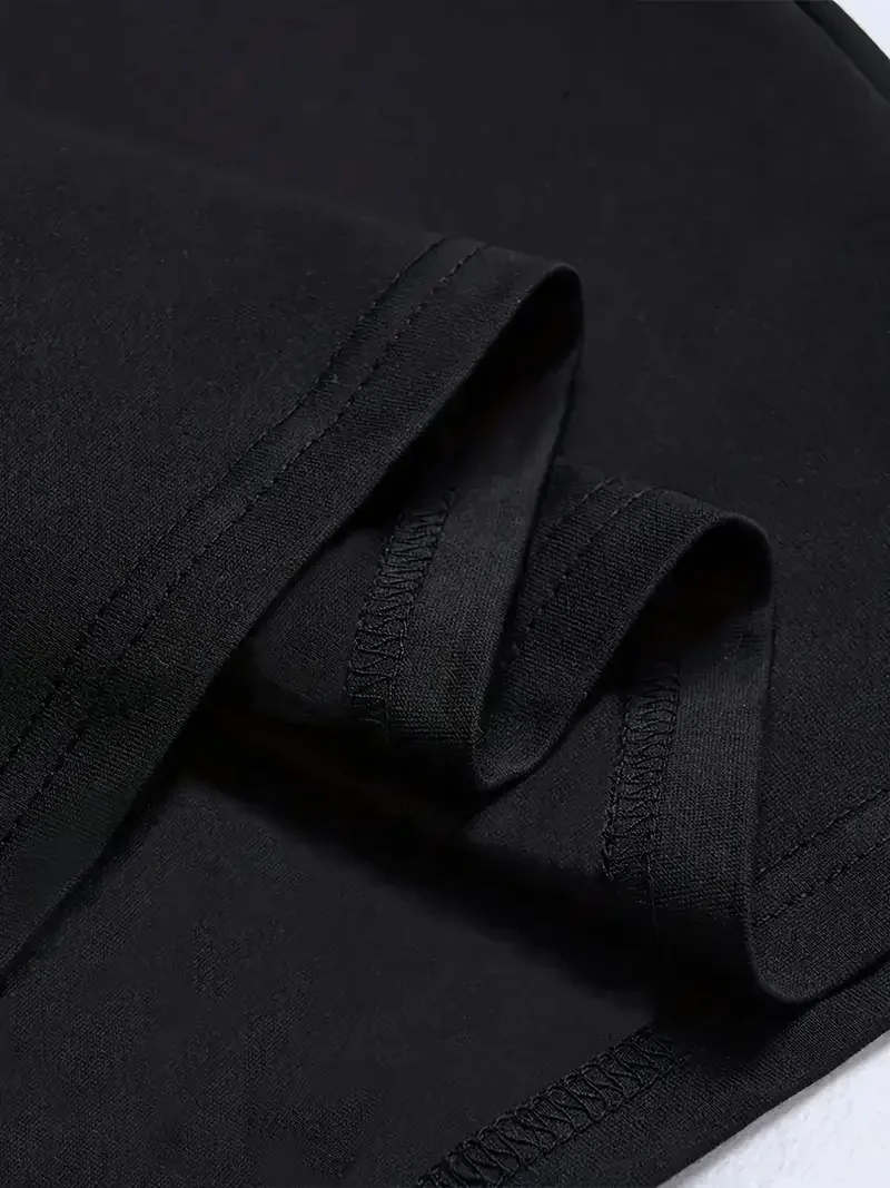 LB Ön Arka Baskılı Oversize Bisiklet Yaka Yazlık T-shirt - Siyah - Görsel 4