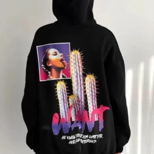 Alternative view of Baskılı Üç İplik Kapüşonlu Oversize Sweatshirt - Siyah