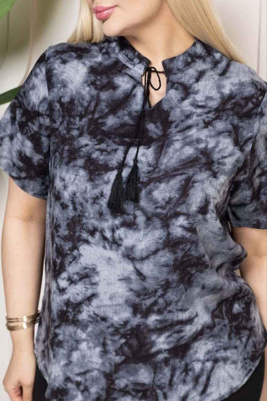 Bebe yaka püskül Detaylı Bluz- Desenli - Görsel 4