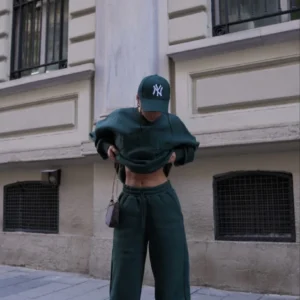 Alternative view of Bisiklet Yaka Nakış İşlemeli Üç İplik Sweat Takım - Yeşil