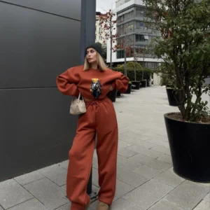 Alternative view of Bisiklet Yaka Üç İplik Sweat Takım - kiremit