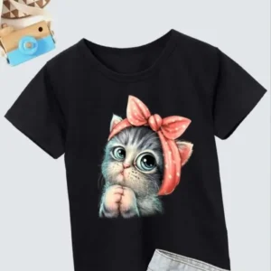 Alternative view of Çocuk Unisex Baskılı T-Shirt - Siyah