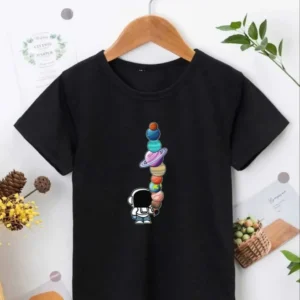 Alternative view of Çocuk Unisex Baskılı T-Shirt - Siyah