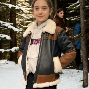 Çocuk Yakalı Parçalı Kürk - Kahve