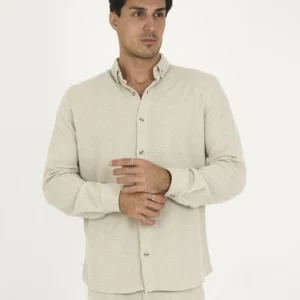 Alternative view of Düğmeli Tam Kalıp Uzun Kol Jakar Gömlek - Gri