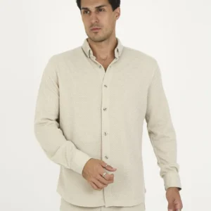 Düğmeli Tam Kalıp Uzun Kol Jakar Gömlek - Gri