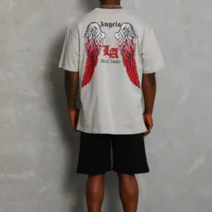 Alternative view of Unisex Oversize Baskılı Bisiklet Yaka T-Shirt - Gri