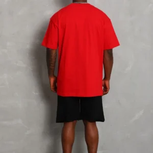 Alternative view of Unisex Oversize Düz Bisiklet Yaka T-Shirt - Kırmızı