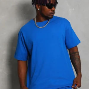 Alternative view of Unisex Oversize Düz Bisiklet Yaka T-Shirt - Mavi