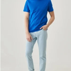 Alternative view of Erkek 24/1 Düz A Kalite Oversize T-shirt - Mavi