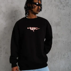 Erkek 3 İplik Gangster Baskılı Sweatshirt - Siyah