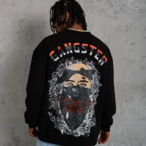 Alternative view of Erkek 3 İplik Gangster Baskılı Sweatshirt - Siyah