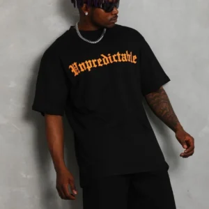 Alternative view of Unisex Oversize Baskılı Bisiklet Yaka T-Shirt - Siyah