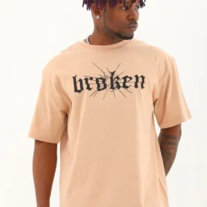 Alternative view of Unisex Oversize Baskılı Bisiklet Yaka T-Shirt - Bej