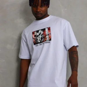 Alternative view of Unisex Oversize Baskılı Bisiklet Yaka T-Shirt - Beyaz