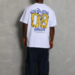 Alternative view of Unisex Oversize Baskılı Bisiklet Yaka T-Shirt - Beyaz