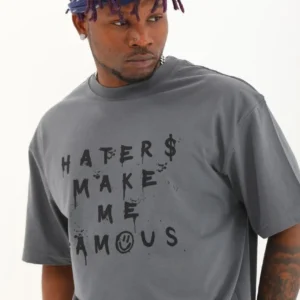 Alternative view of Unisex Oversize Baskılı Bisiklet Yaka T-Shirt - Füme