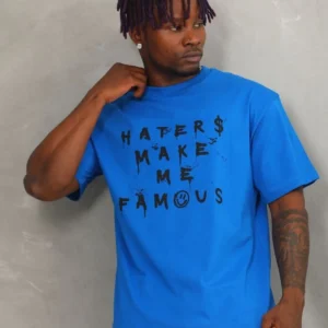 Alternative view of Unisex Oversize Baskılı Bisiklet Yaka T-Shirt - Mavi