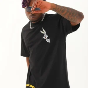 Alternative view of Unisex Oversize Baskılı Bisiklet Yaka T-Shirt - Siyah