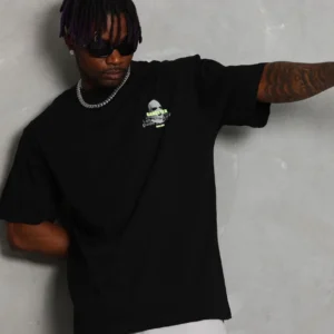 Alternative view of Unisex Oversize Baskılı Bisiklet Yaka T-Shirt - Siyah