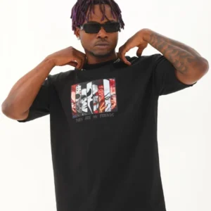 Alternative view of Unisex Oversize Baskılı Bisiklet Yaka T-Shirt - Siyah