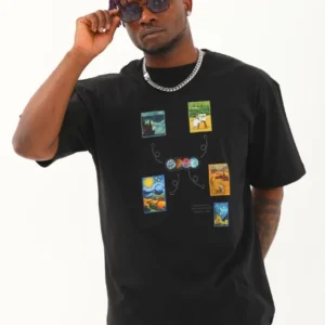 Alternative view of Unisex Oversize Baskılı Bisiklet Yaka T-Shirt - Siyah