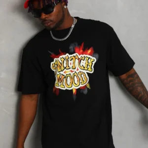 Alternative view of Unisex Oversize Baskılı Bisiklet Yaka T-Shirt - Siyah