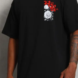 Alternative view of Unisex Oversize Baskılı Bisiklet Yaka T-Shirt - Siyah