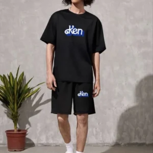 Erkek Baskılı İkili Şort Takım - Siyah