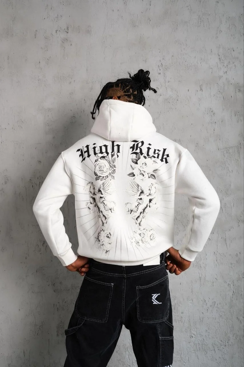 Erkek Baskılı Kapşonlu Sweat - Beyaz - Görsel 2