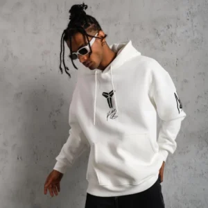 Alternative view of Erkek Baskılı Kapüşonlu Sweat - Beyaz