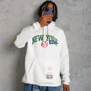 Erkek Baskılı Kapüşonlu Sweatshirt - Beyaz