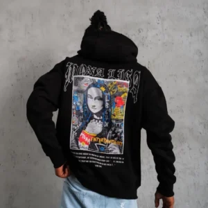 Erkek Baskılı Kapüşonlu ve Kanguru Cepli Sweat - Siyah