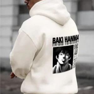 Erkek Baskılı Kapüşonlu ve Kordon İpli Sweat - Beyaz