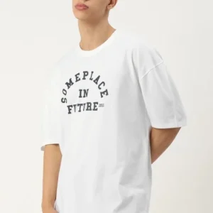 Erkek Baskılı Oversize T-shirt - Beyaz