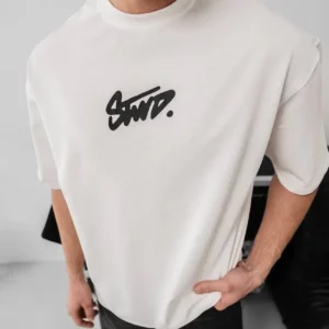 Alternative view of Erkek Baskılı Oversize T-shirt - Beyaz