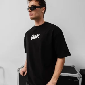 Alternative view of Erkek Baskılı Oversize T-shirt - Siyah