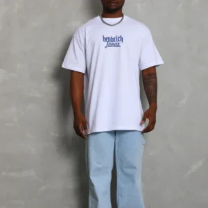 Alternative view of Unisex Oversize Baskılı Bisiklet Yaka T-Shirt - Beyaz