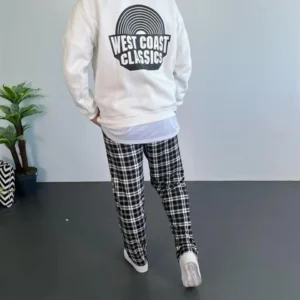 Alternative view of Erkek Baskılı Üç İplik Kapüşonlu Oversize Sweatshirt - Beyaz