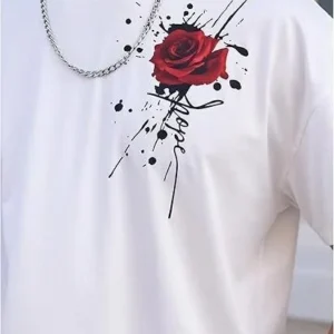 Erkek Bisiklet Yaka Kısa Kol Baskılı T-shirt - Beyaz