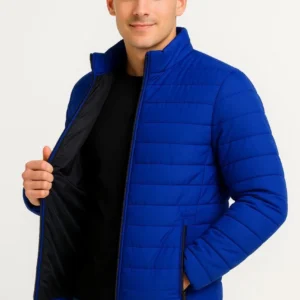 Erkek Bomber Mont Ceket – Su İtici Kumaş, Kapitone Astarlı, Fermuarlı, Kışlık - Saks Mavisi