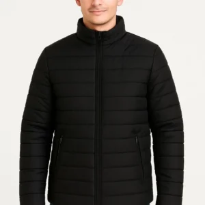 Alternative view of Erkek Bomber Mont Ceket – Su İtici Kumaş, Kapitone Astarlı, Fermuarlı, Kışlık - Siyah