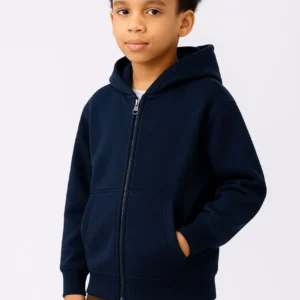 Erkek Çocuk Kapüşonlu Kanguru Çepli Tam Fermuarlı Hırka SweatShirt - Lacivert