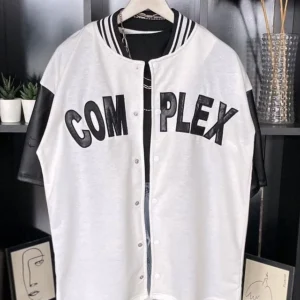 Erkek Complex Kolları Deri Kolej Oversize T-Shirt - Beyaz