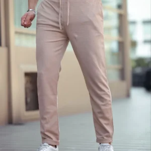 Alternative view of Erkek Diagonel Mikro dokulu Cepli Beli Lastilki Pantolon - Kahverengi