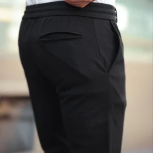 Alternative view of Erkek Diagonel Mikro dokulu Cepli Beli Lastilki Pantolon - Siyah